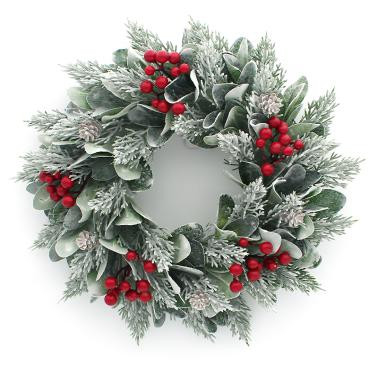 20inch Full PE Christmas Wreath With Artificial Berry Pinecones