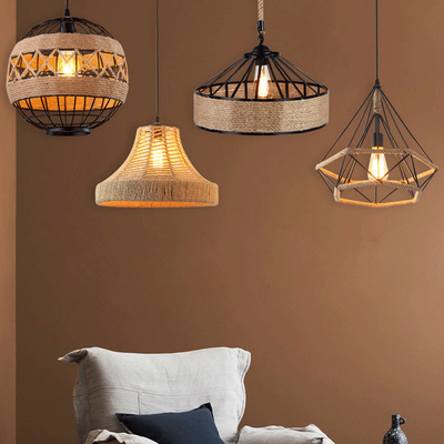 American Country Bar Cafe Restaurant Vintage Loft Light Hemp Rope Chandelier
