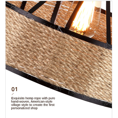 American Country Bar Cafe Restaurant Vintage Loft Light Hemp Rope Chandelier