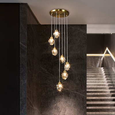 lighting modern luxury lamps rain drop light gold crystal chandelier brass stair light
