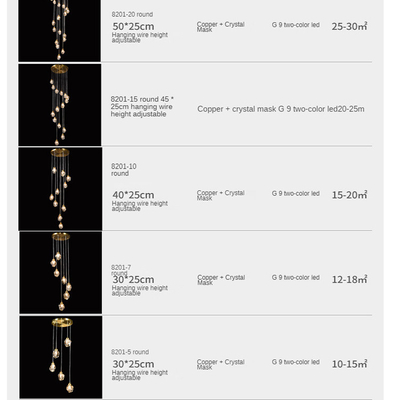 lighting modern luxury lamps rain drop light gold crystal chandelier brass stair light