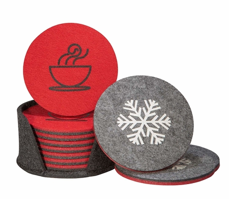 Customized Felt Drink Coffee Coaster Christmas Cup Mat With Holder