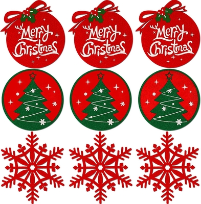 Red Felt Coasters Table Mat Xmas Winter Coffee Cup Mat Ornament
