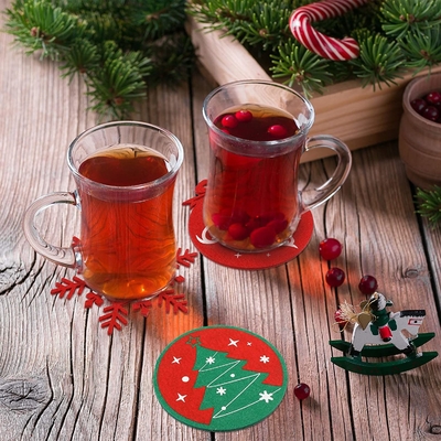 Red Felt Coasters Table Mat Xmas Winter Coffee Cup Mat Ornament