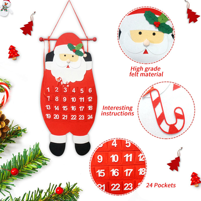Felt Christmas Santa Advent Calendar With 24 Pockets Wall Hanging Countdown