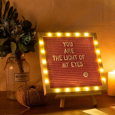 Pink LED Lights Message Felt Letter Board 10X10 With Stand Letters And Numbers