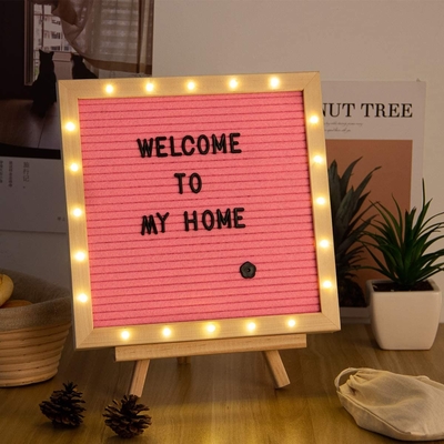 Pink LED Lights Message Felt Letter Board 10X10 With Stand Letters And Numbers