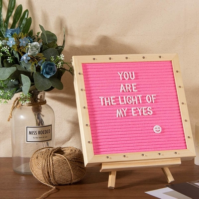 Pink LED Lights Message Felt Letter Board 10X10 With Stand Letters And Numbers