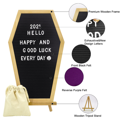 Amazon hot selling new release Oak wood Coffin Letter Board double sided board with wooden stand