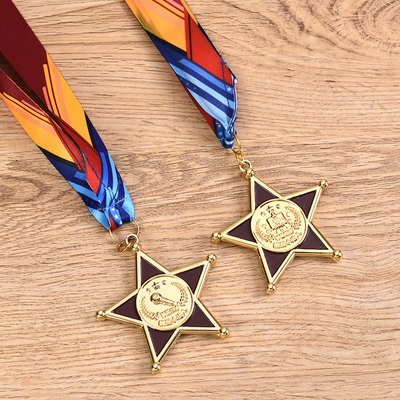 Custom Logo Sports Pentagram Metal Medal Letterpress Printing