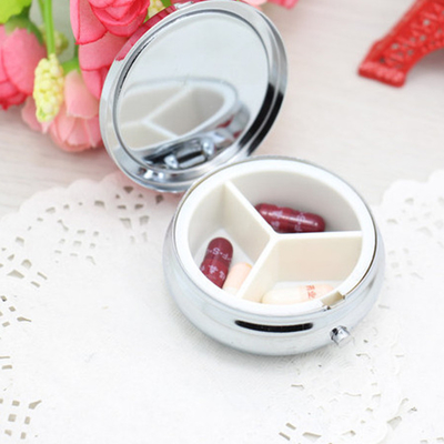 Creative  Portable Travel Small Metal Pill Box With 3 Compartments