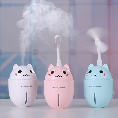 3 in 1 320ML USB Air Humidifier Ultrasonic Cool-Mist Adorable Pet Mini Humidifier With LED Light Mini USB Fan