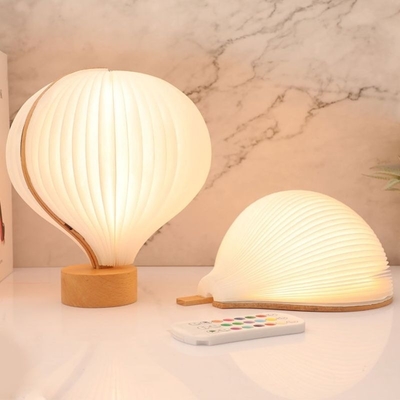Bedside Real Wood Table Lamp Creative Hot Air Balloon Design Dupont Paper Night Lights Gifts