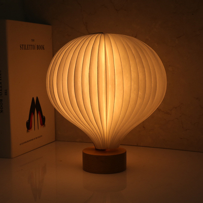 Bedside Real Wood Table Lamp Creative Hot Air Balloon Design Dupont Paper Night Lights Gifts