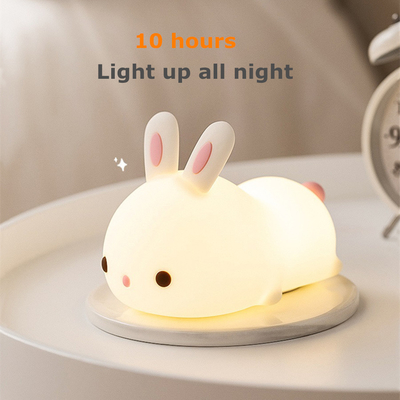 Soft Silicone Rabbit Kids Nursery Bedside Nightlight Lamp Gifts Touch Sense RGB LED Bunny Night Light