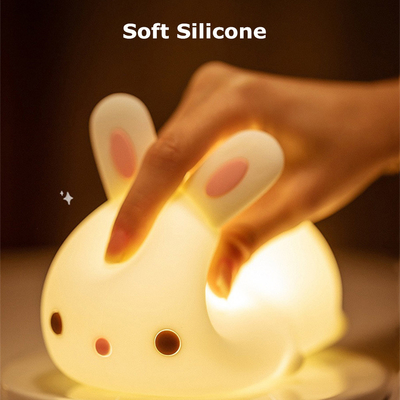 Soft Silicone Rabbit Kids Nursery Bedside Nightlight Lamp Gifts Touch Sense RGB LED Bunny Night Light