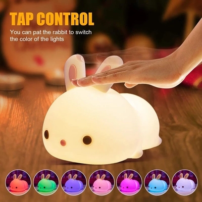 Soft Silicone Rabbit Kids Nursery Bedside Nightlight Lamp Gifts Touch Sense RGB LED Bunny Night Light
