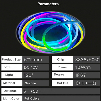 Outdoor IP67 12V 6*12MM Marquee Flowing Water Silicone Strip Lights Colorful Flexible Neon Light Strip