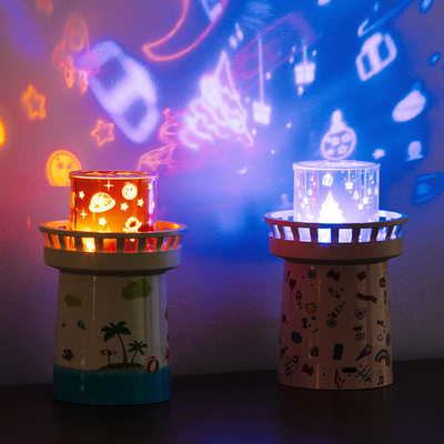 2022 Creative Gift 360 degree Rotating Watchtower Projection lamp 1500mAh Rechargeable sleeping Night Light Music Box Fo