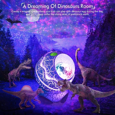 Star Projector Dinosaur Egg Galaxy Projector for Bedroom Remote Control White Noise Speaker 14 Colors LED Night Light Fo