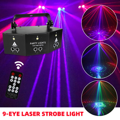 DJ Disco Laser Light 9 Eyes Laser Strobe Led Party Lights Projector Voice Control DJ Night Club Bar Decoration Strobe li
