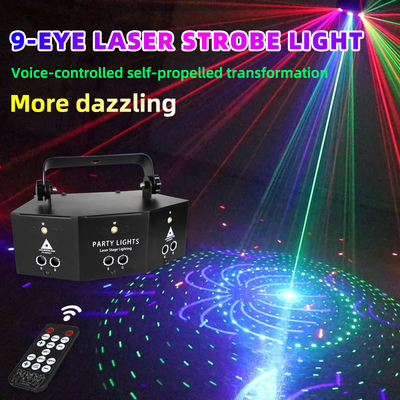 DJ Disco Laser Light 9 Eyes Laser Strobe Led Party Lights Projector Voice Control DJ Night Club Bar Decoration Strobe li