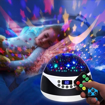 Built-in 12 Light Songs 360 Degree Rotating 8 Colorful Night Light Projector Remote Control and Timer Design Projection