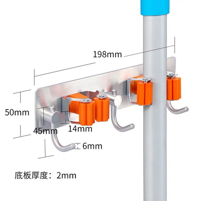 304 stainless steel Wall Mounted Organizer Reusable Tool Gripper Mop Broom Holder hook