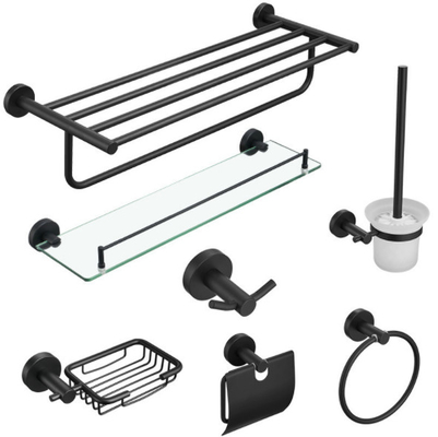 Modern Design Decor Stainless Steel Black Wall Mount Towel Rack Toilet Holder Bathroom Accessories Set Organizer