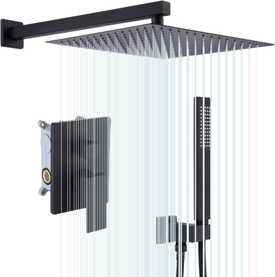 Black cUPC UPC Bathroom Waterfall Shower Head 12 inch 3 Way Shower Column Ceiling System Mixer Rainfall Shower Head