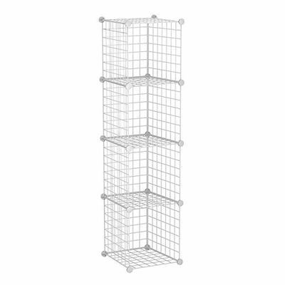 White Multi Use DIY 4 Cube Metal Wire Powder Coated Storage Shelves