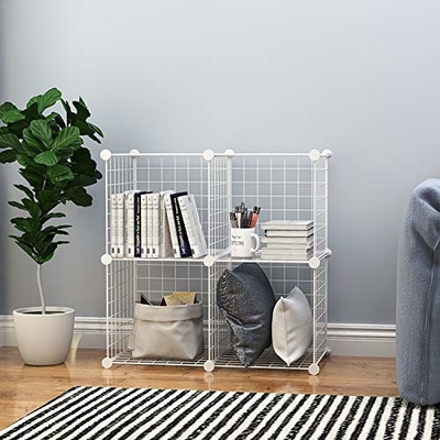 White Multi Use DIY 4 Cube Metal Wire Powder Coated Storage Shelves