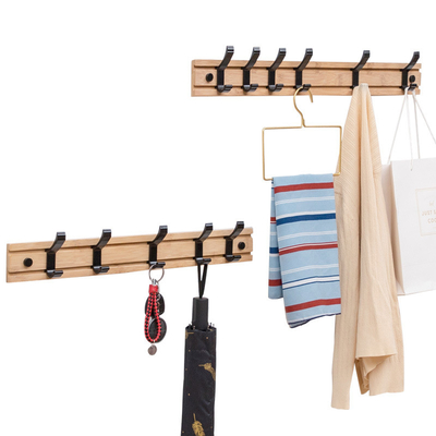 Coat Hat Hanger for Wall Organized and Storage with Movable Hooks Bamboo Sundries Rack