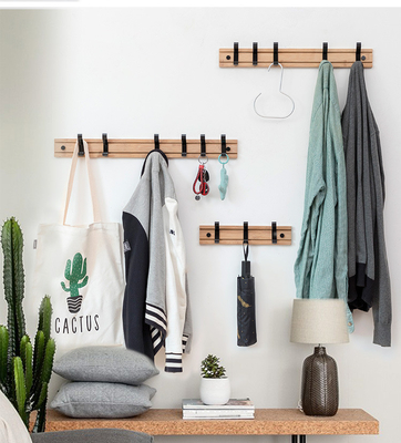 Coat Hat Hanger for Wall Organized and Storage with Movable Hooks Bamboo Sundries Rack