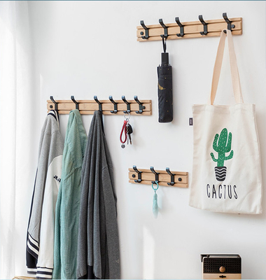 Coat Hat Hanger for Wall Organized and Storage with Movable Hooks Bamboo Sundries Rack