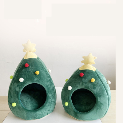 Hot sell luxury pet bed pp cotton oxford bottom green cat house christmas High quality
