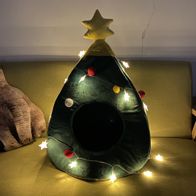 Hot sell luxury pet bed pp cotton oxford bottom green cat house christmas High quality