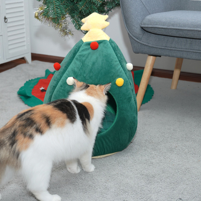 Hot sell luxury pet bed pp cotton oxford bottom green cat house christmas High quality