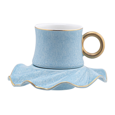 Unique Espresso Cup and Saucer Set Matt Gold Rim Painted Handle Arabic