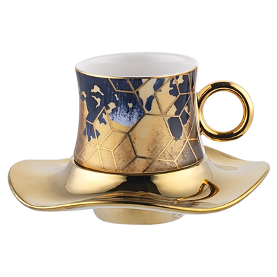 Custom Luxury Fashion Coffee Cups Electroplating Gold Tea Cups and Saucer