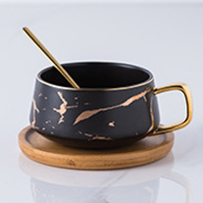 Wedding Gift bamboo saucer white gold marble turkish coffee set coffee cup and saucer ceramic set