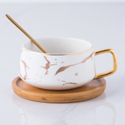 Wedding Gift bamboo saucer white gold marble turkish coffee set coffee cup and saucer ceramic set