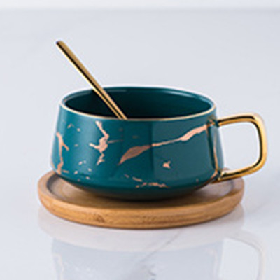 Wedding Gift bamboo saucer white gold marble turkish coffee set coffee cup and saucer ceramic set
