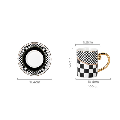 Ceramic Coffee Cups Set And Saucer 100ml Gold Handle Black Espresso Cup