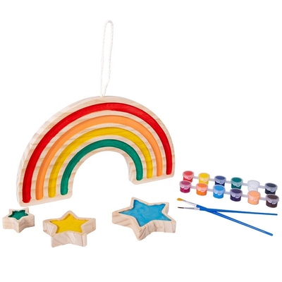 Wooden Rainbow Five Pointed Star Baby Developmental Toys Wall Hanging Graffiti Blocks