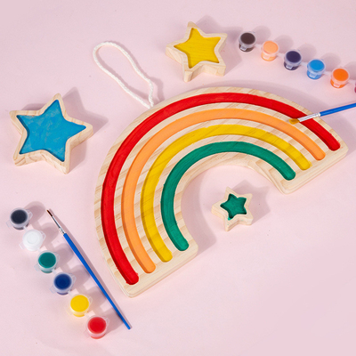 Wooden Rainbow Five Pointed Star Baby Developmental Toys Wall Hanging Graffiti Blocks