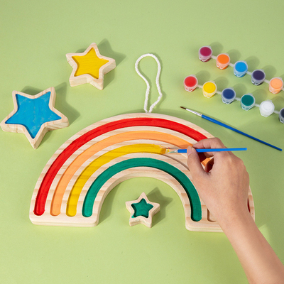 Wooden Rainbow Five Pointed Star Baby Developmental Toys Wall Hanging Graffiti Blocks