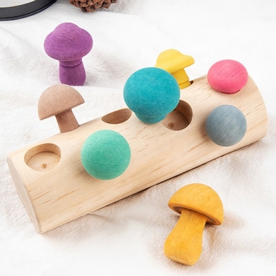 Mushroom Picking Game Rainbow Block Toy Montessori Educational Wooden Baby Toys