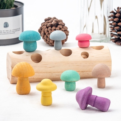 Mushroom Picking Game Rainbow Block Toy Montessori Educational Wooden Baby Toys