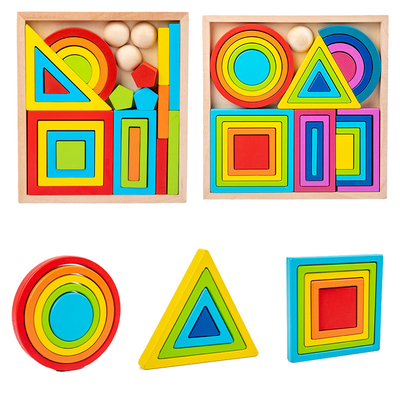 Wooden Montessori Baby Developmental Toys Art Geometric Creative Puzzle Rainbow